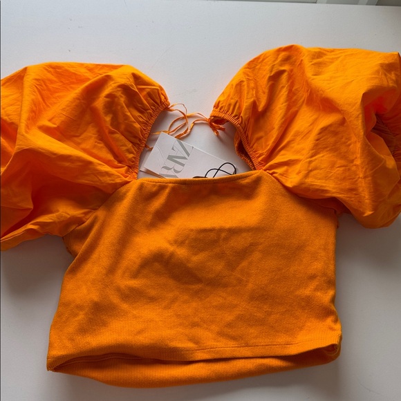 Zara Vibrant Orange Puff Sleeve Blouse - Picture 2 of 4